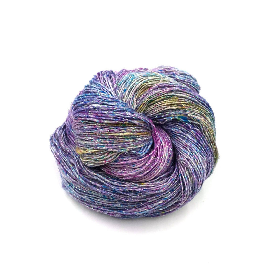 Lace weight 100 recycled silk yarn sparkle tidal pool.