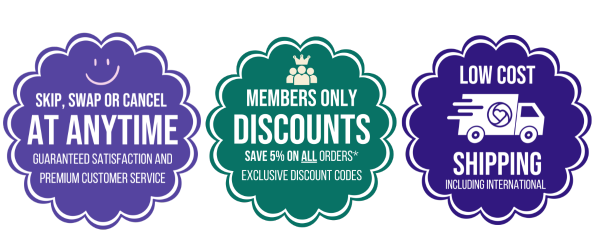 Three icons showcasing product features, flexible plans, member discounts, and affordable shipping